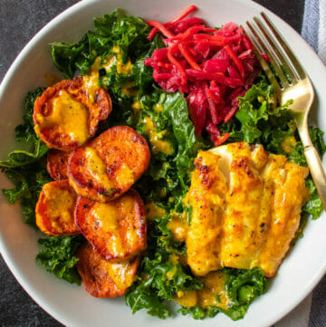 Miso-Ginger Cod Bowls With Sweet Potato and Kale