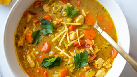 Lemon Ginger Turmeric Chicken and Rice Soup - Closet Cooking