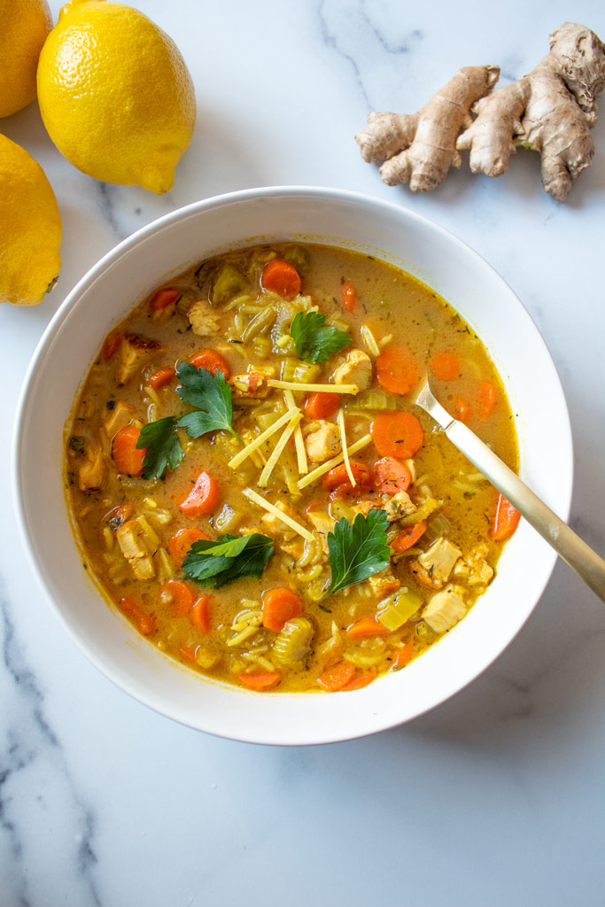 Lemon-Ginger Chicken and Rice Soup | Jen's Rooted Kitchen