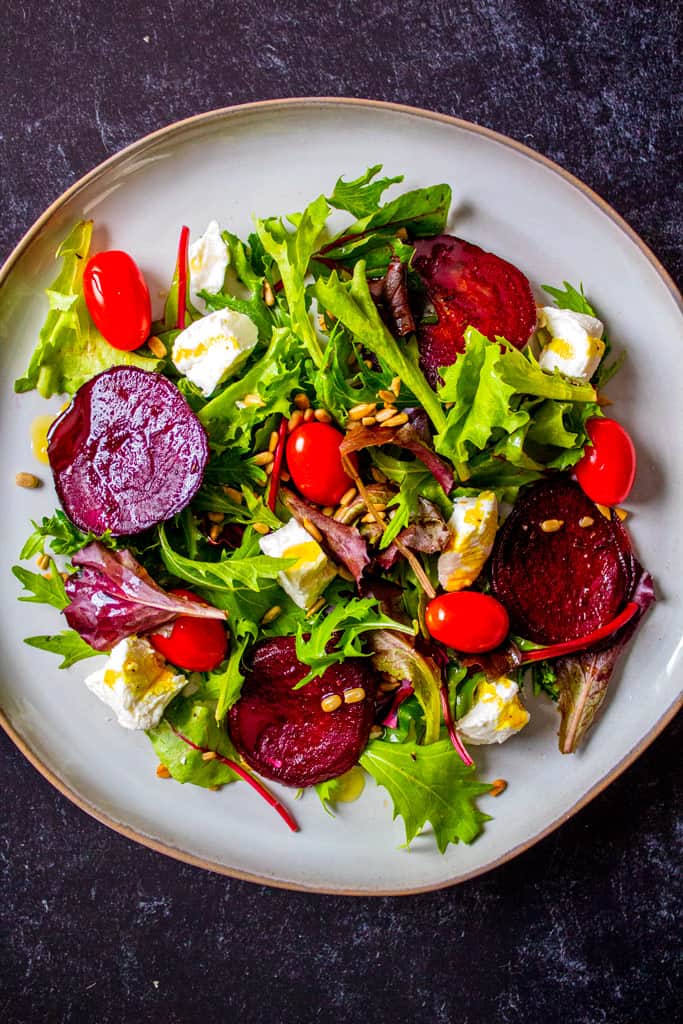 Roasted Beet and Goat Cheese Salad with Champagne Dressing