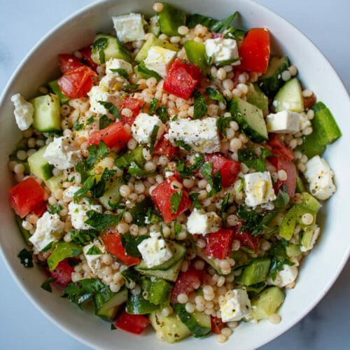 Healthy Couscous Chopped Salad with Feta | Jen's Rooted Kitchen