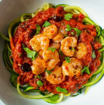 Shrimp Puttanesca with Zoodles (One Pot Meal)