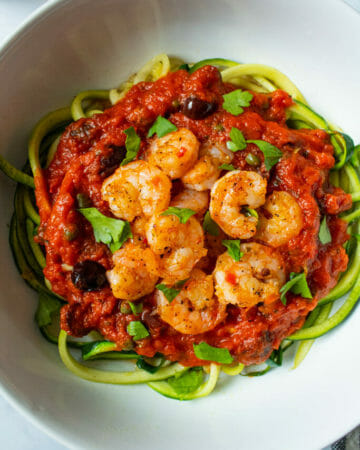 Shrimp Puttanesca with Zoodles (One Pot Meal)