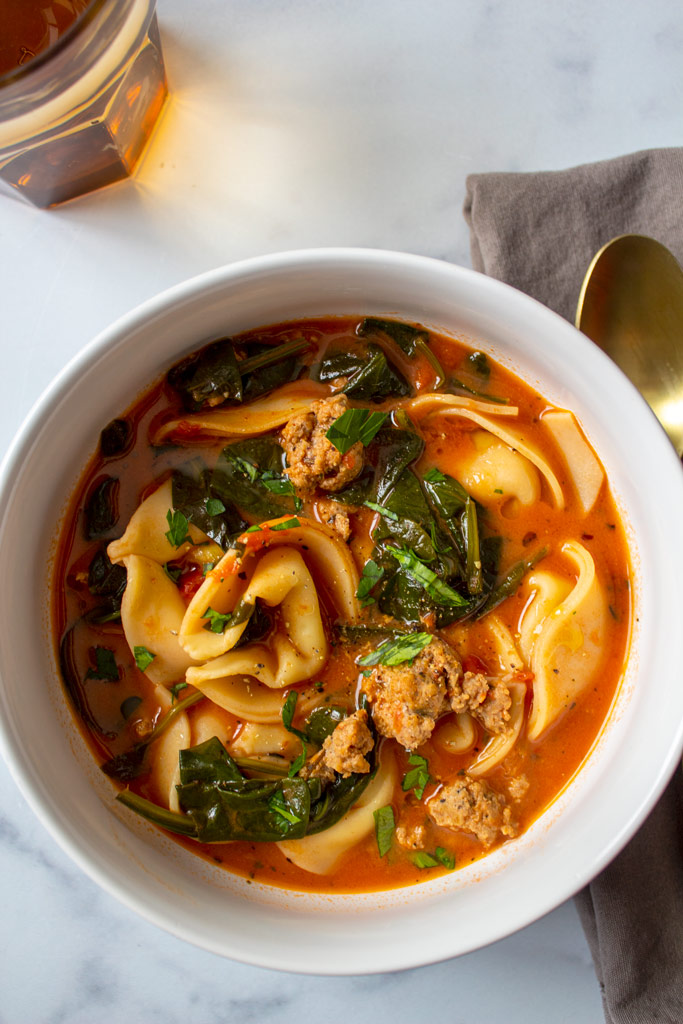 Creamy Tortellini with Turkey Sausage and Spinach