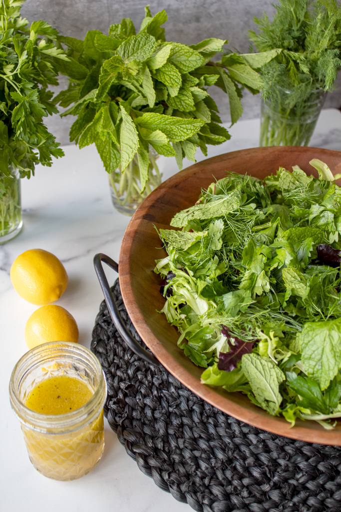 Simple Herb Salad with Lemon Honey Vinaigrette