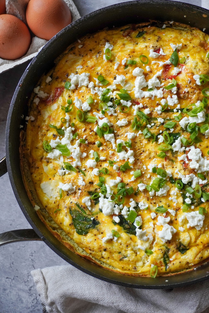Greek Frittata with Potato, Feta, Tomatoes, Spinach | Jen's Rooted Kitchen